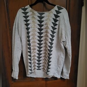 J CREW Heather Grey Light Crewneck Geometric Shapes Metallic Cotton Women LARGE